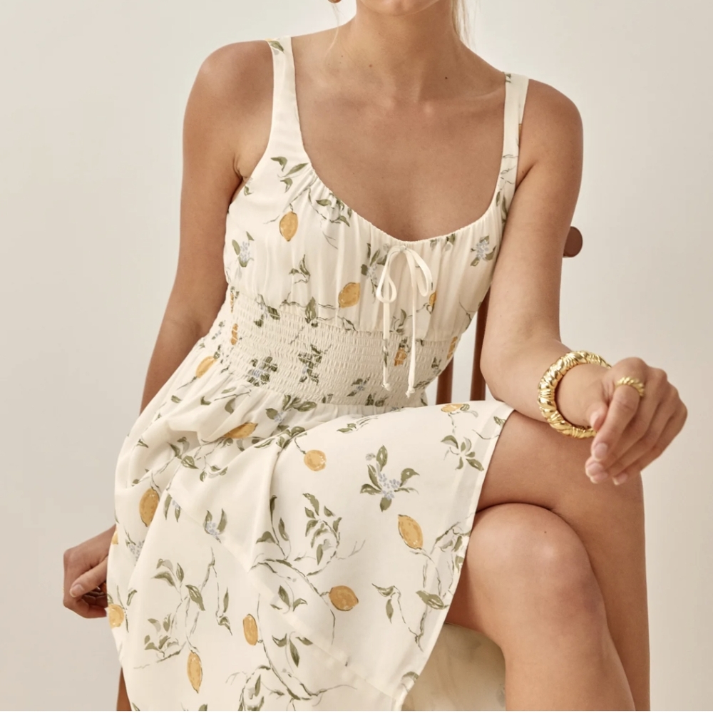 Reformation Hank Dress in lemon print, 0, Worn once!